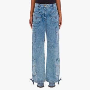 MO5CH1NO Women's Blue Denim Cargo Style Denim Pants Size 28